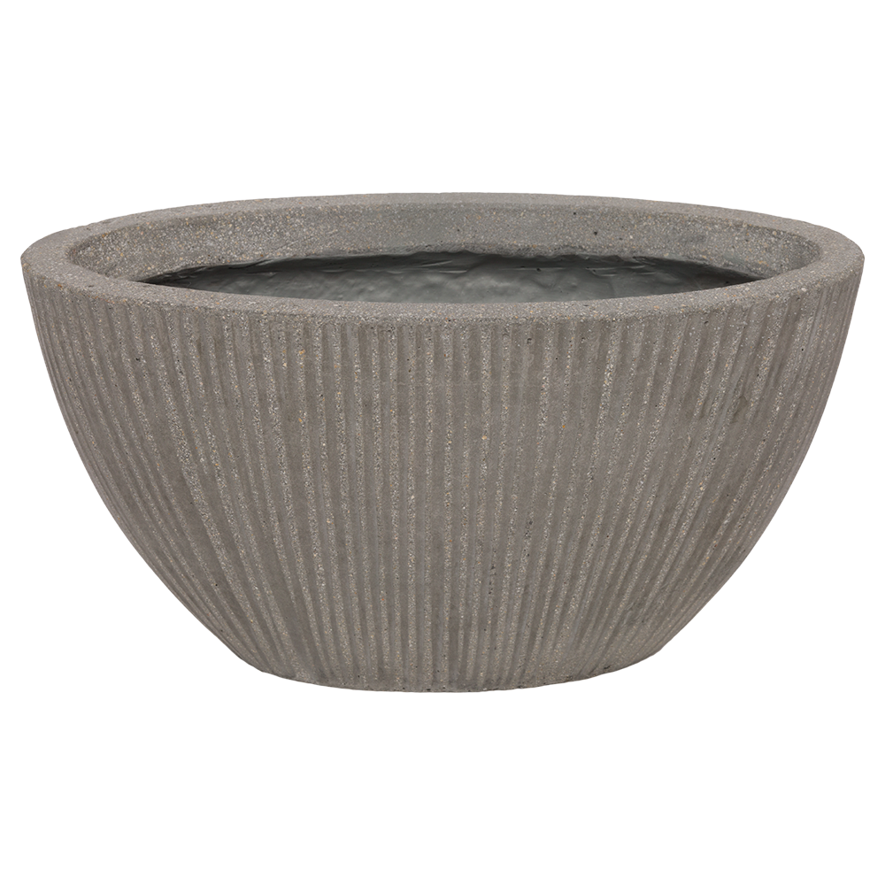 Кашпо Nobilis Marco "Vertical stripes rough-cement Oval" (файкостоун), 34x16,5xH18 см Серый