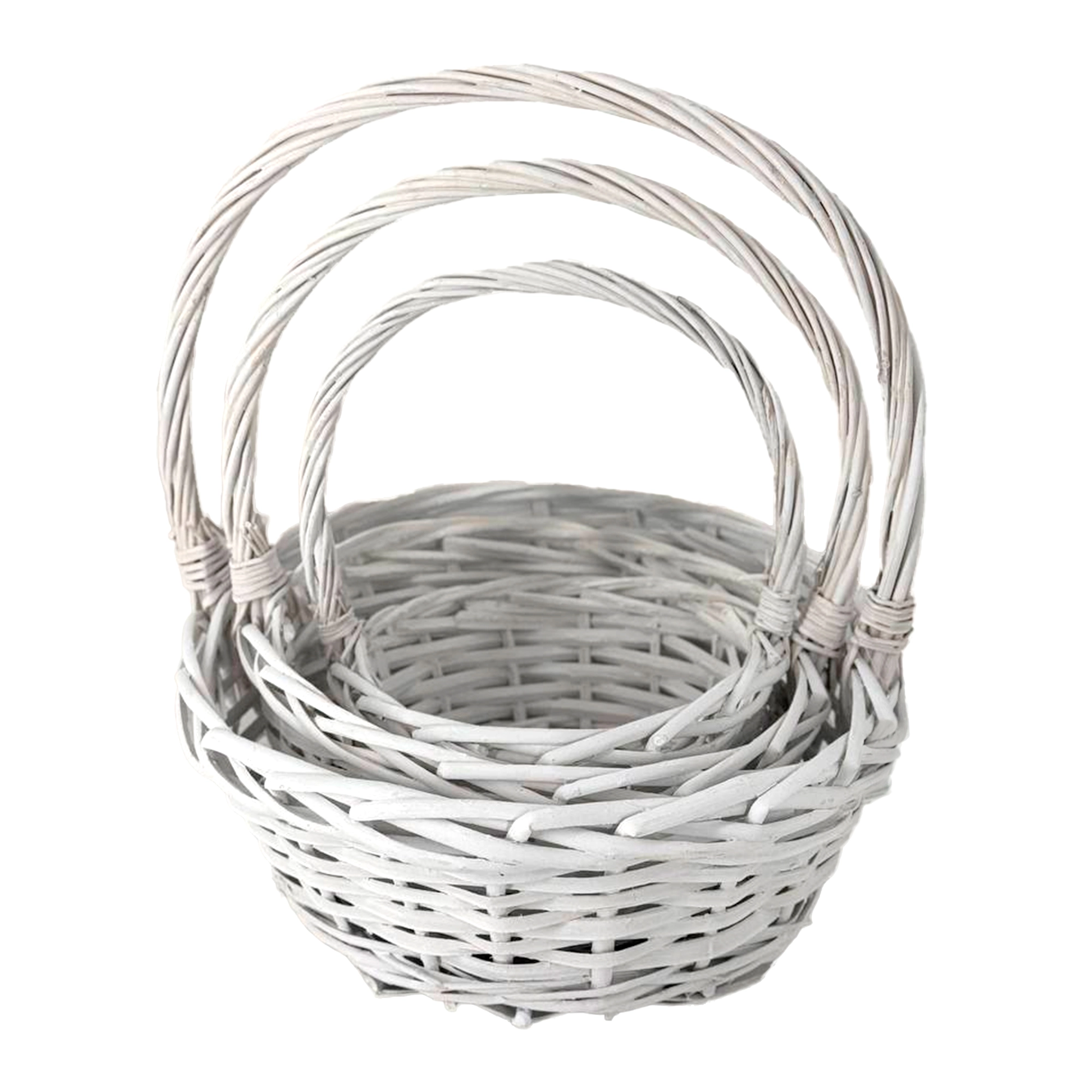 Корзина плетеная (ива), D28xH12/32 см - D18xH8/22 см, набор (3 шт) Белый