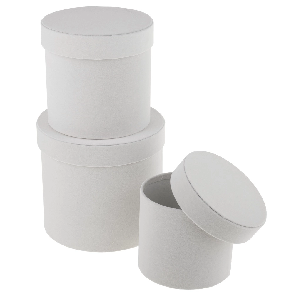 Коробка шляпная (бархат), D18xH17 см - D13xH12 см, набор (3 шт) Белый