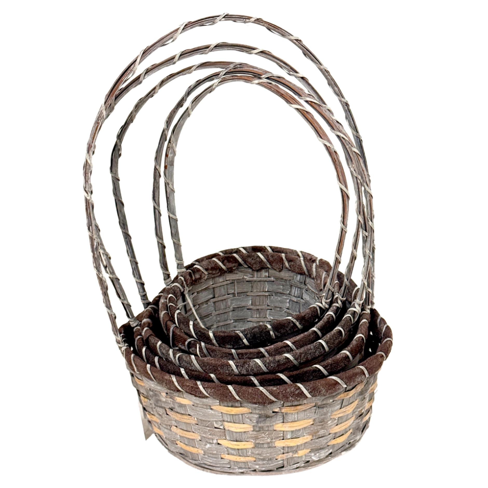 Корзина плетеная "Кант" (бамбук), D17xH9/30 см - D26xH11/37 см, набор (5 шт) Серый