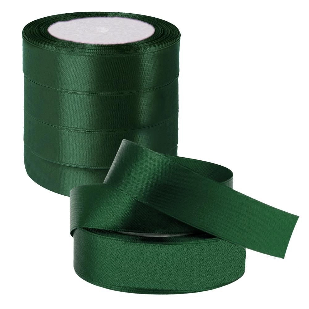 Лента атлас, 25 ммx25 ярд, набор (5 шт) Темно-зеленый