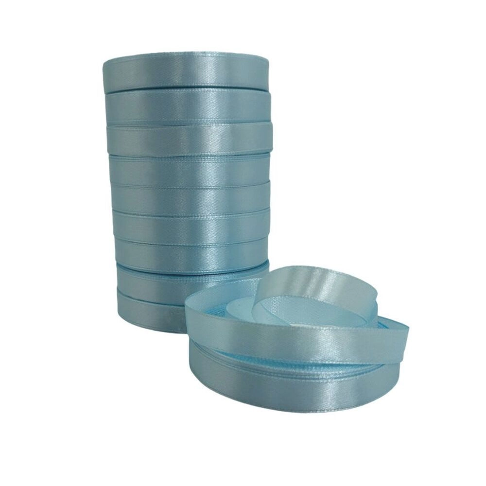 Лента атлас, 12 ммx25 ярд, набор (10 шт) Бирюзовый-голубой