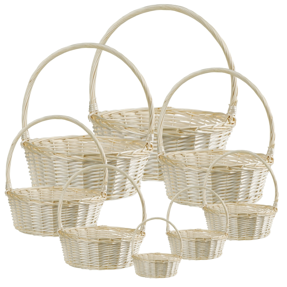 Корзина плетеная (ива), D70xH24/67 см - D22xH10/26 см, набор (8 шт) Белый