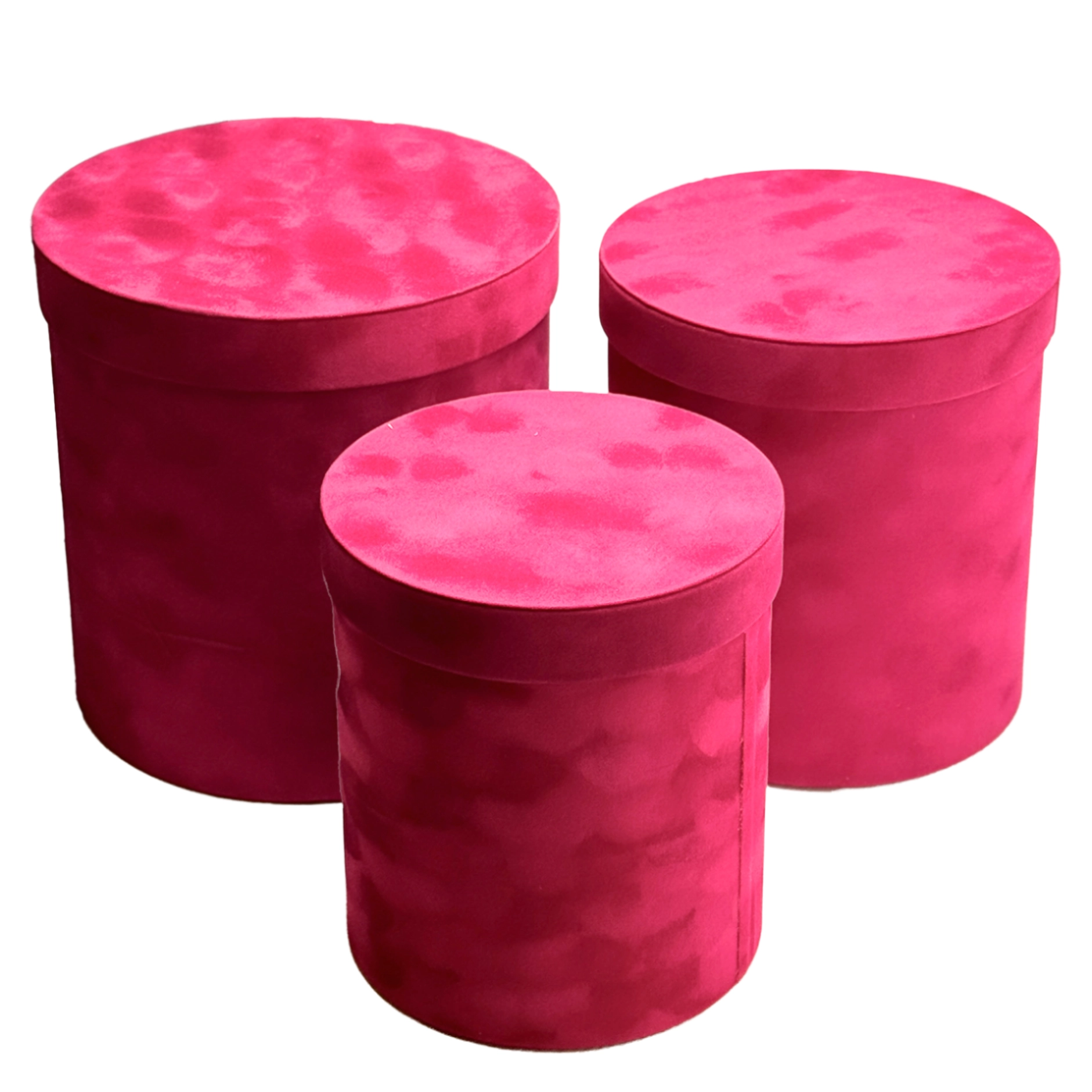 Коробка шляпная (бархат), D24xH24,5 см - D18xH20,5 см, набор (3 шт) Красный