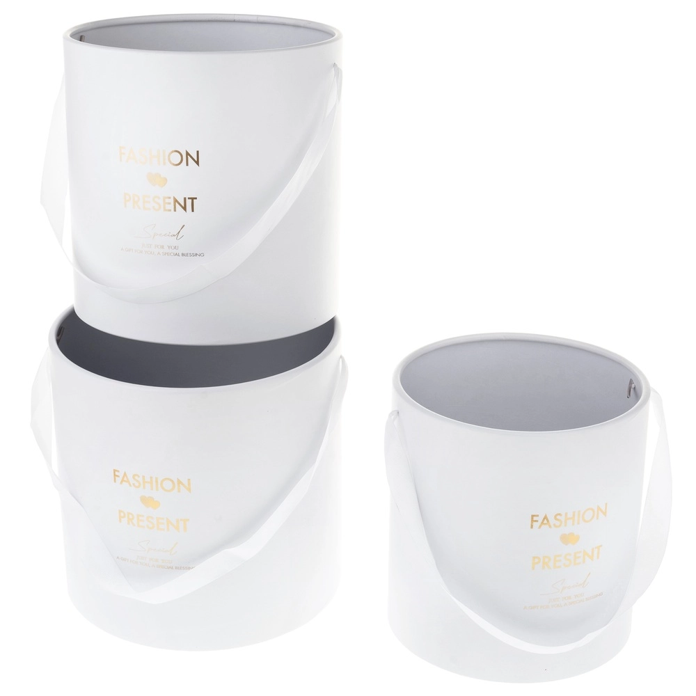 Коробка шляпная "Fashion present", D25,5xH26 см, D24xH25 см, D22xH24 см, набор (3 шт), без крышки Бе Белый