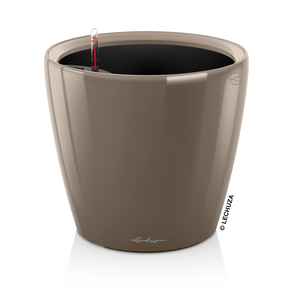 Кашпо Lechuza "Classico LS Complete taupe high gloss" (пластик), D21xH20 см Коричневый-серый