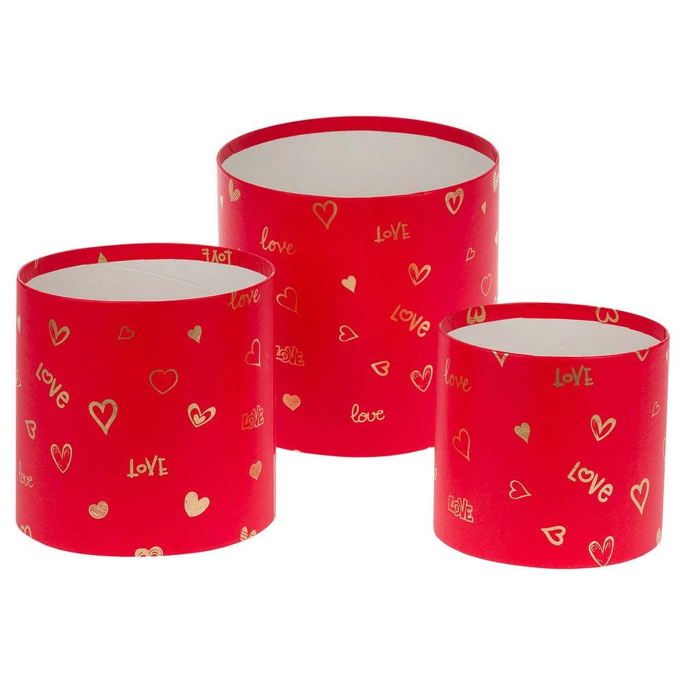 Коробка шляпная "Принт", D18хH17 см, D15хH14,5 см, D13хH12 см, набор (3 шт), без крышки Красный