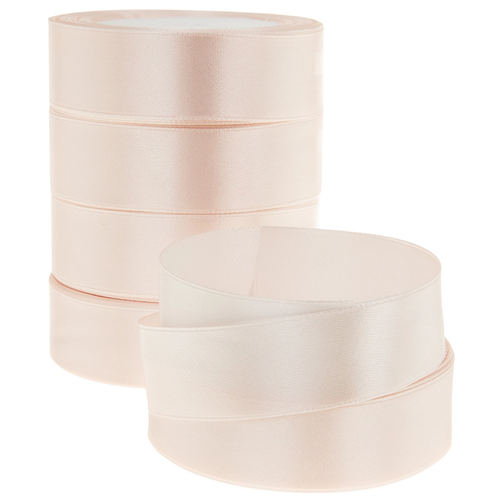 Лента атлас, 25 ммx25 ярд, набор (5 шт) Кремовый-розовый