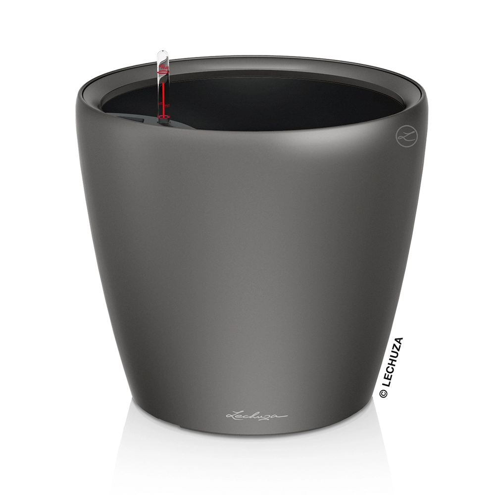 Кашпо Lechuza "Classico LS Complete charcoal metallic" (пластик), D28xH26 см Антрацитовый металлик