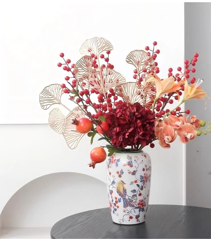 Ваза "Flower Red" (керамика), D14xH22 см Белый-красный