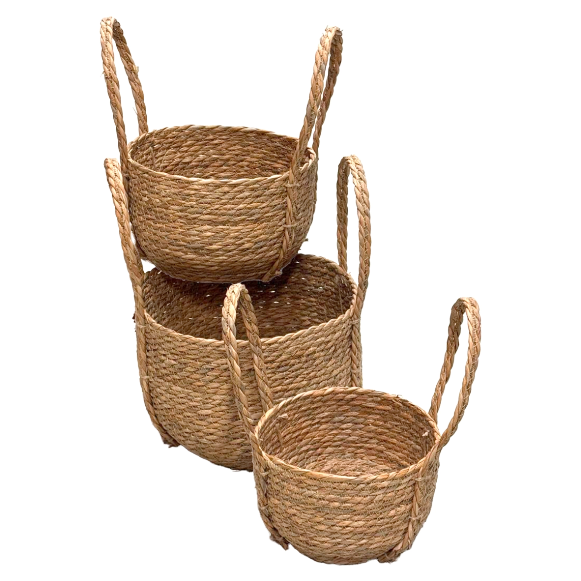 Корзина плетеная (водоросли), D28xH19 см - D21xH13 см, набор (3 шт) Натуральный