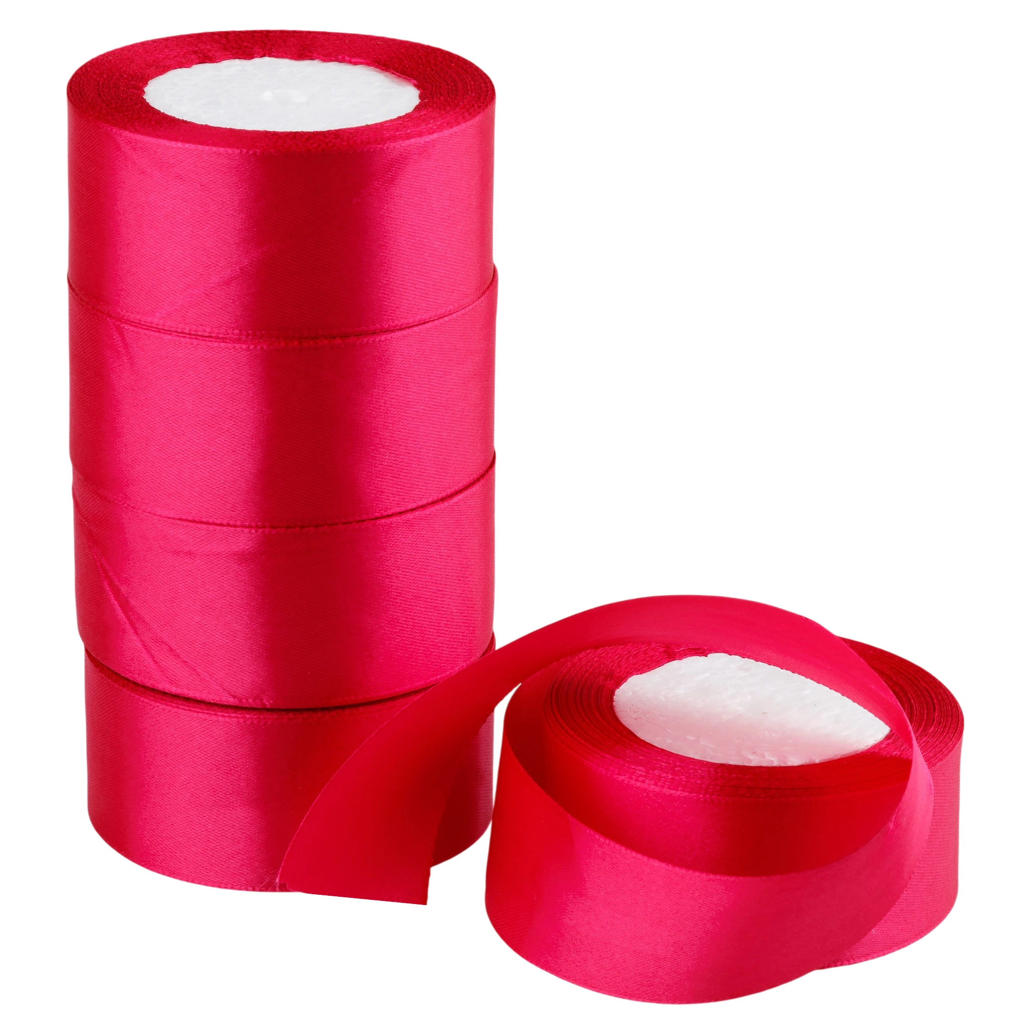 Лента атлас, 40 ммx25 ярд, набор (5 шт) Малиновый