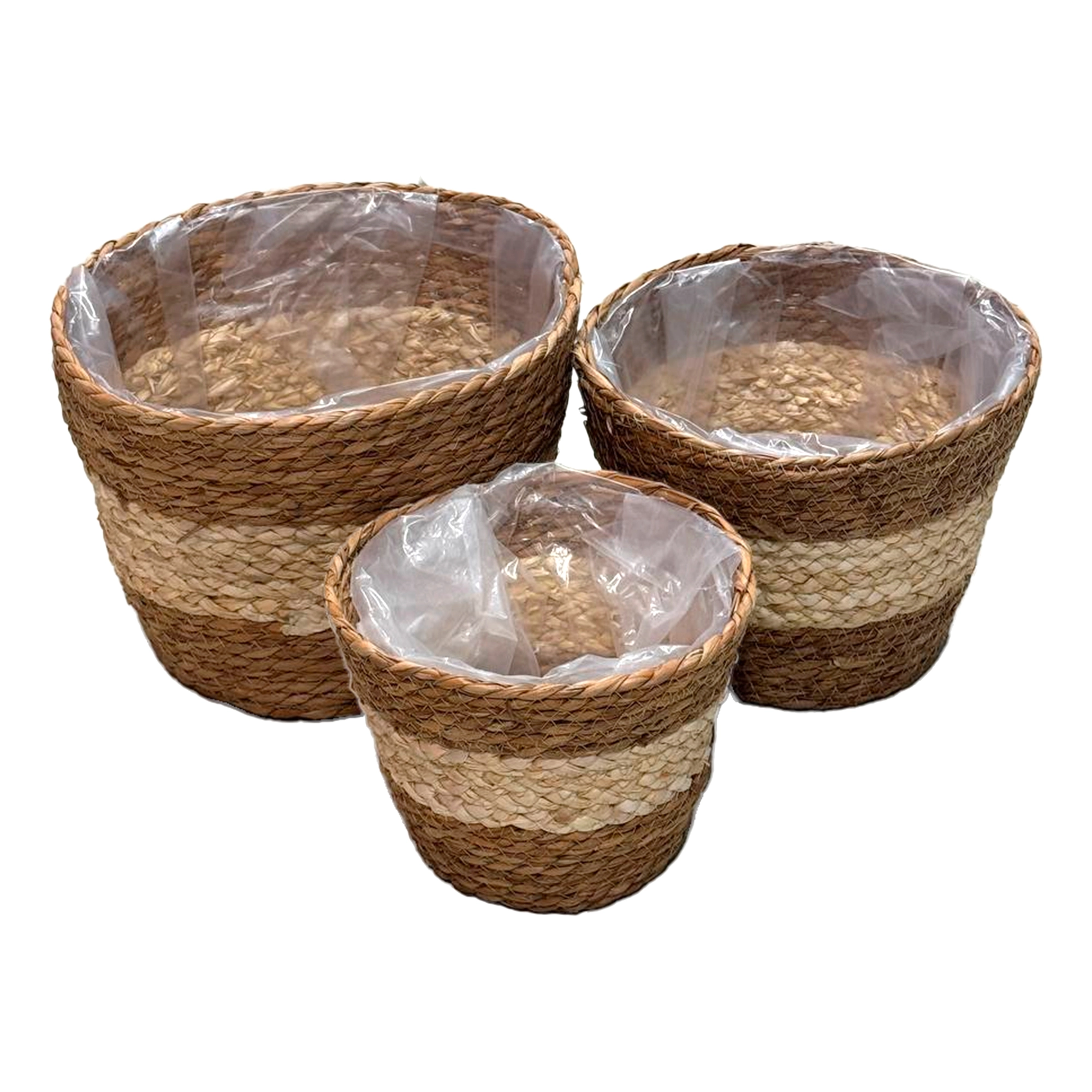 Кашпо плетеное (водоросли), D28xH22 см - D20xH17 см, набор (3 шт) Натуральный