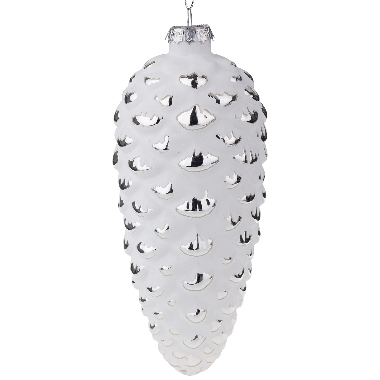 Елочная игрушка "Шишка" (стекло), 7xH15,5 см Белый-серебряный