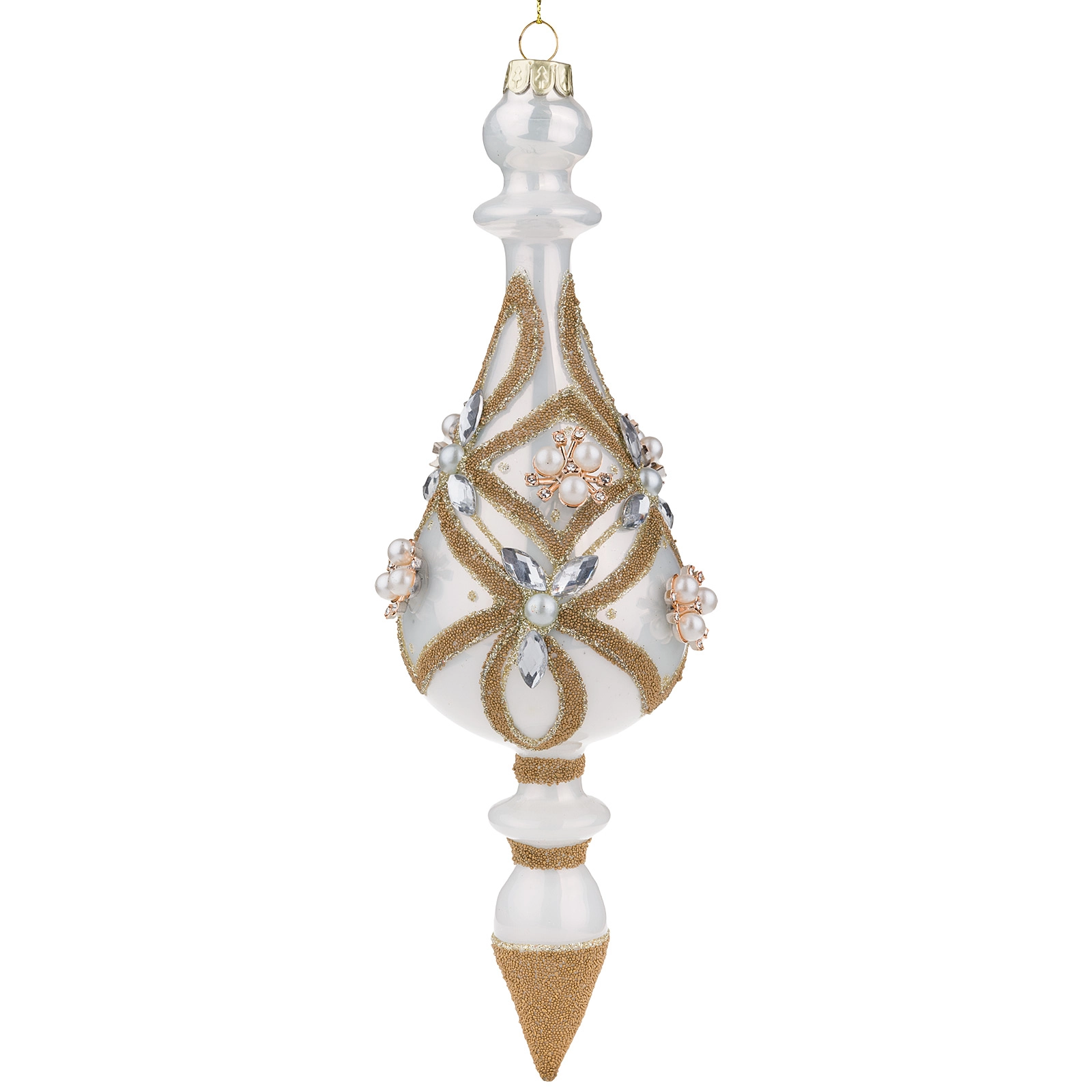 Елочная игрушка "Калабаш" (стекло), 6xH24 см Белый-золотой