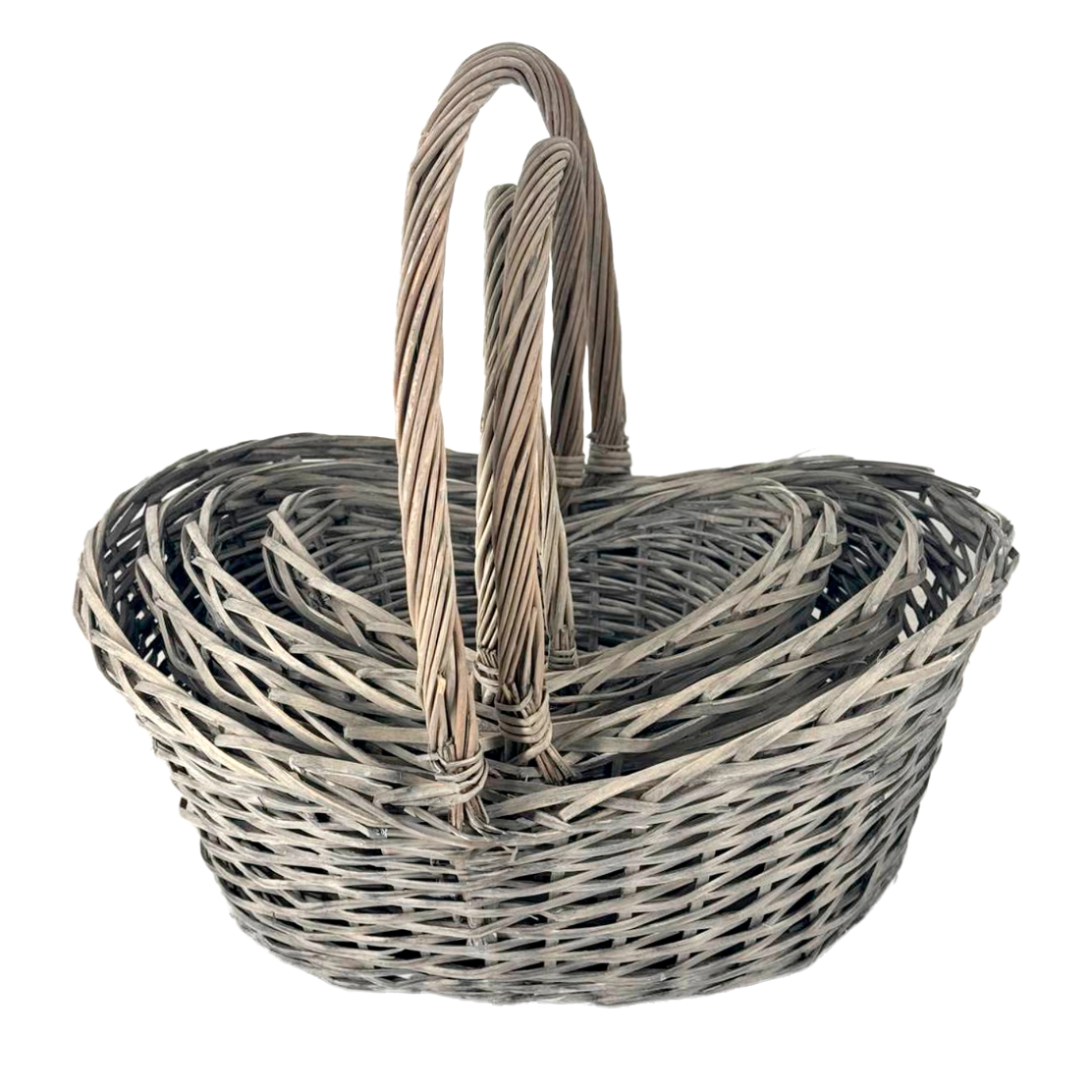 Корзина плетеная (ива), 55x44xH20/53 см - 34x25xH15/36 см, набор (4 шт) Светло-серый