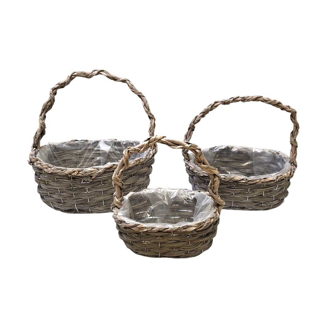 Корзина плетеная "Кант" (ива), 35x27xH14/36 см - 23x16xH10/27 см, набор (3 шт) Коричневый-серый