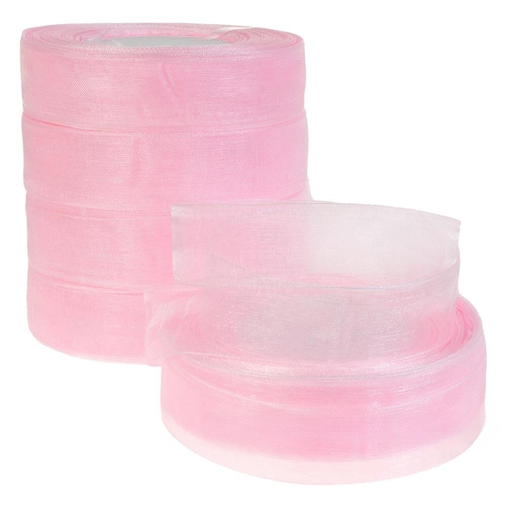 Лента органза, 25 ммx50 ярд, набор (5 шт) Светло-розовый