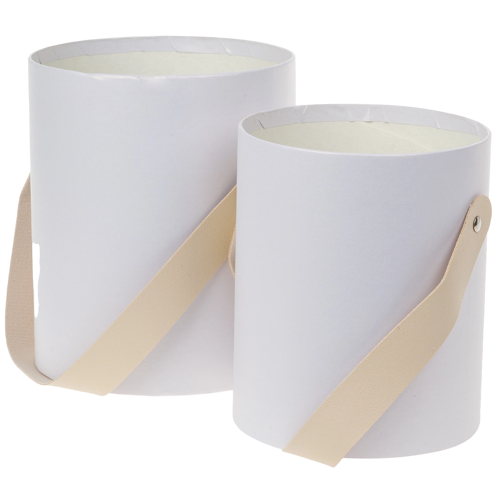 Коробка-кашпо, D14xH17,5 см, D12xH15,5 см, набор (2 шт), без крышки, с ручкой Белый