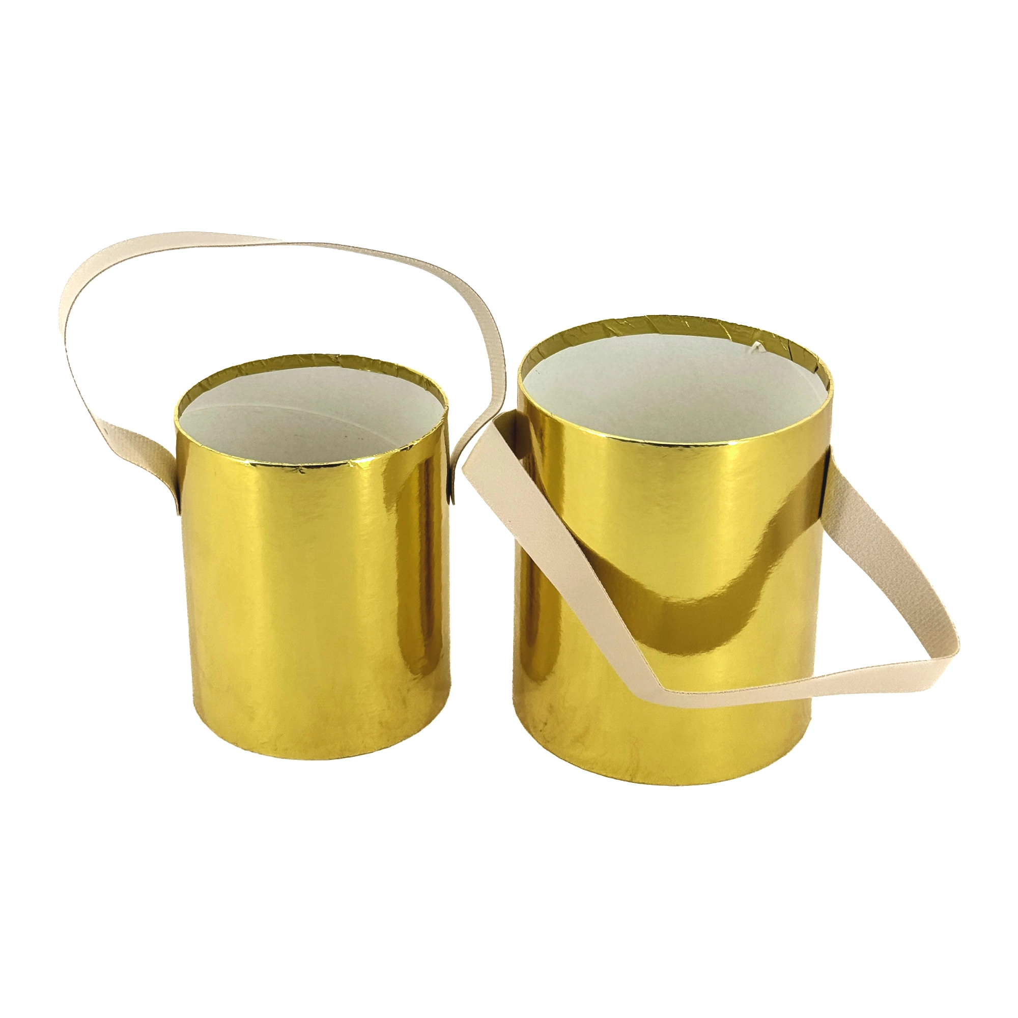 Коробка шляпная, D14хH17,5 см, D12хH15,5 см, набор (2 шт), без крышки, с ручкой Золотой