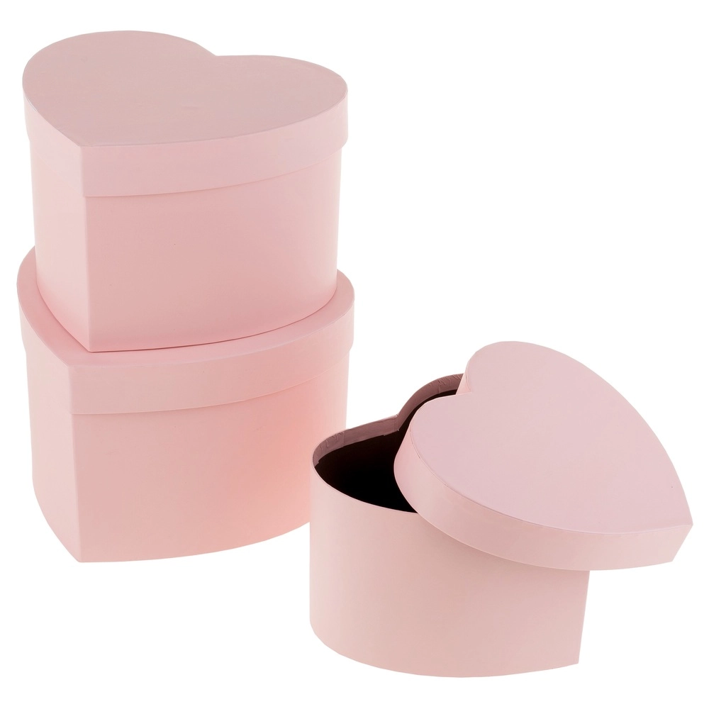 Коробка подарочная "Сердце", 22x20xH14 см - 18x16xH11 см, набор (3 шт) Розовый