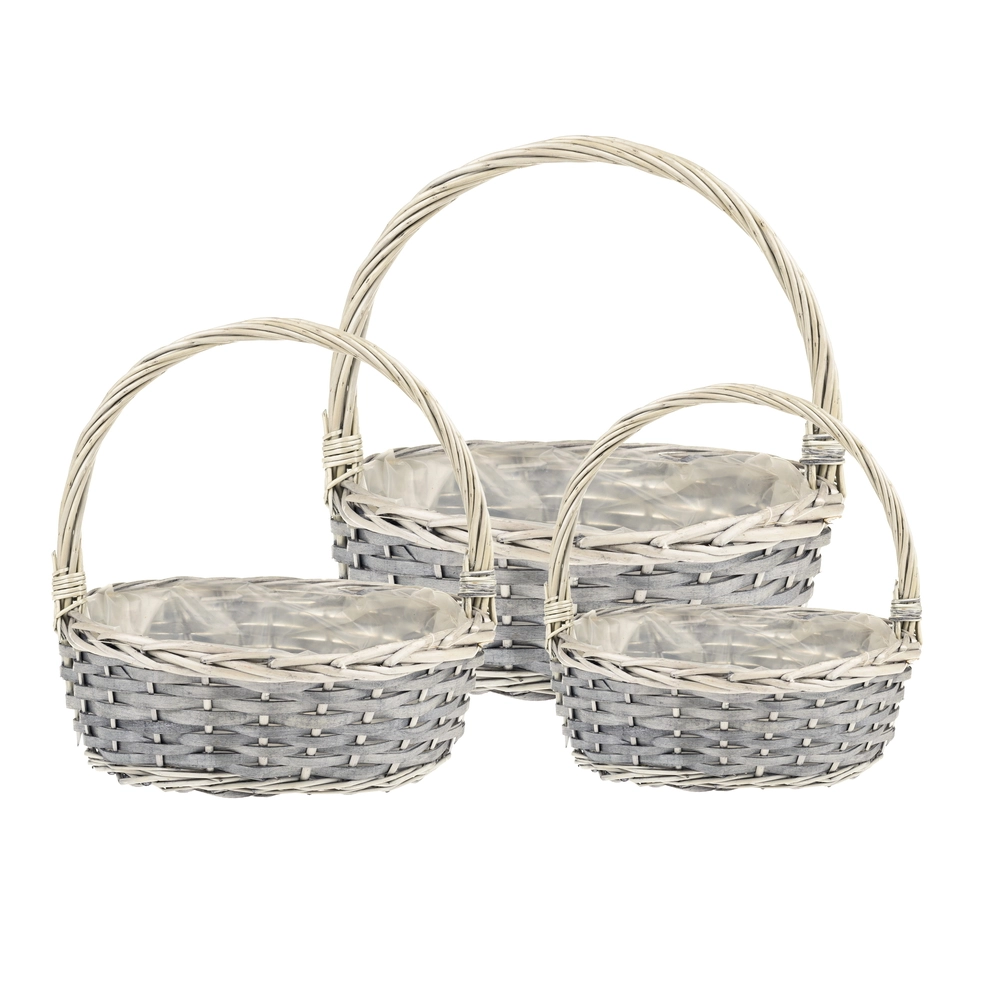 Корзина плетеная "Кант" (ива), 26x19xH10/25 см - 37x30xH13/35 см, набор (3 шт) Серый