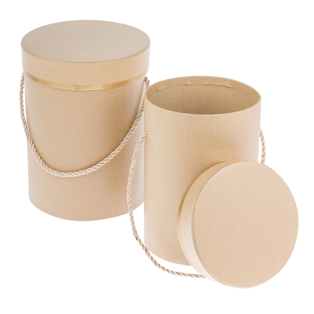 Коробка шляпная "Style", D15xH20 см, D13xH18 см, набор (2 шт), с ручкой Натуральный