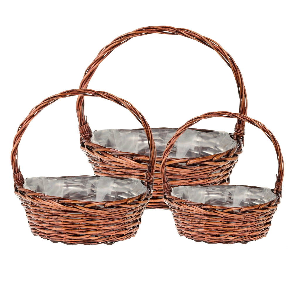 Корзина плетеная (ива), D42xH16/42 см - D30xH12/32 см, набор (3 шт) Коричневый