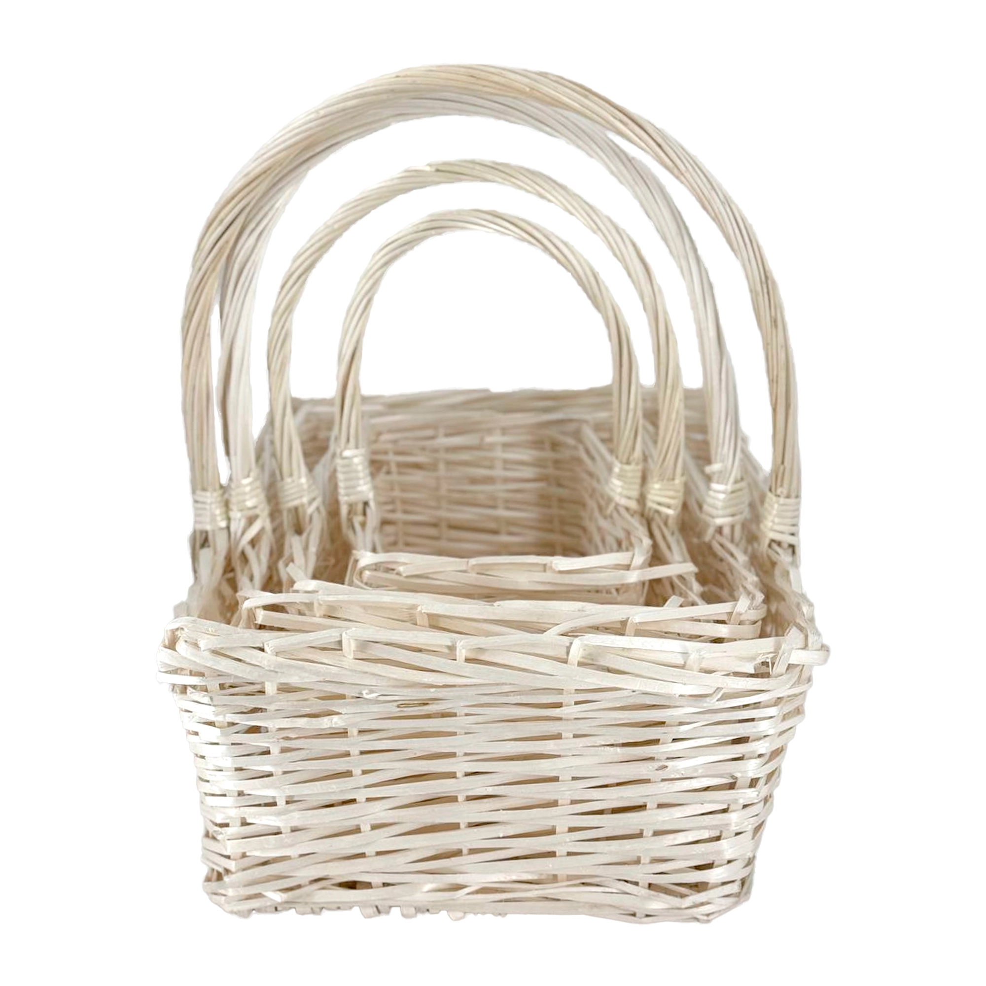 Корзина плетеная (ива), 33x21xH19/37 см - 55x42xH24/53 см, набор (4 шт) Беленый