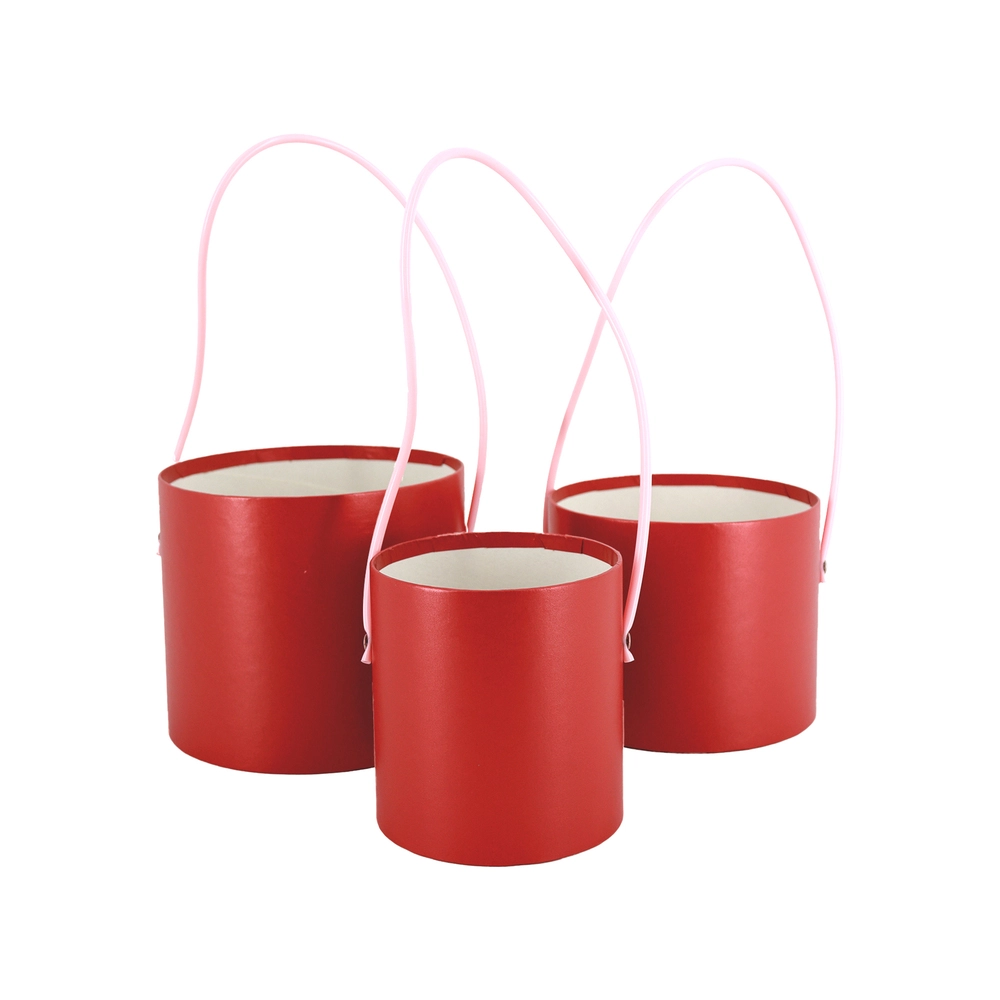 Коробка шляпная, D16xH14 см - D12xH12 см, набор (3 шт), без крышки Красный