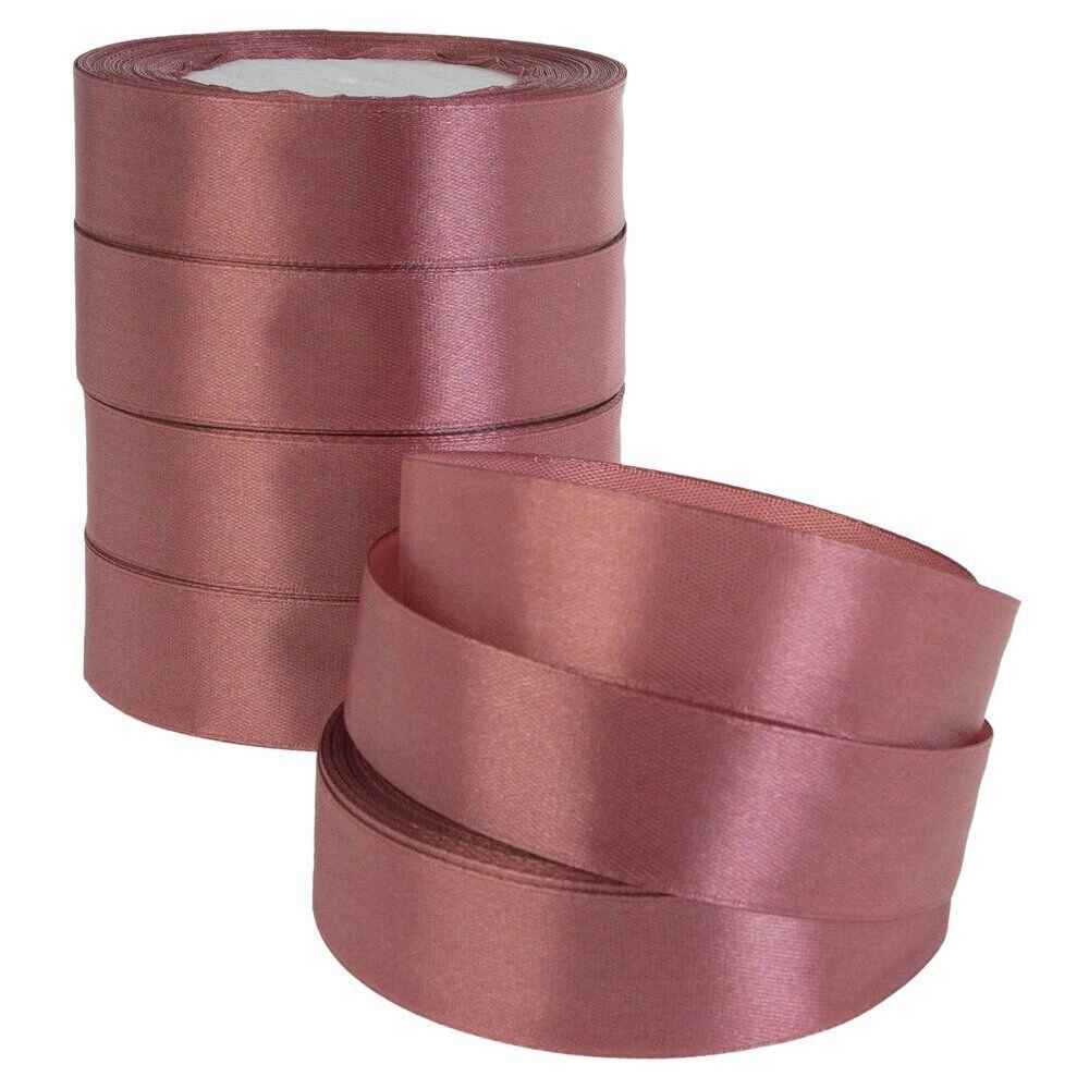 Лента атлас, 25 ммx25 ярд Коричневый-розовый