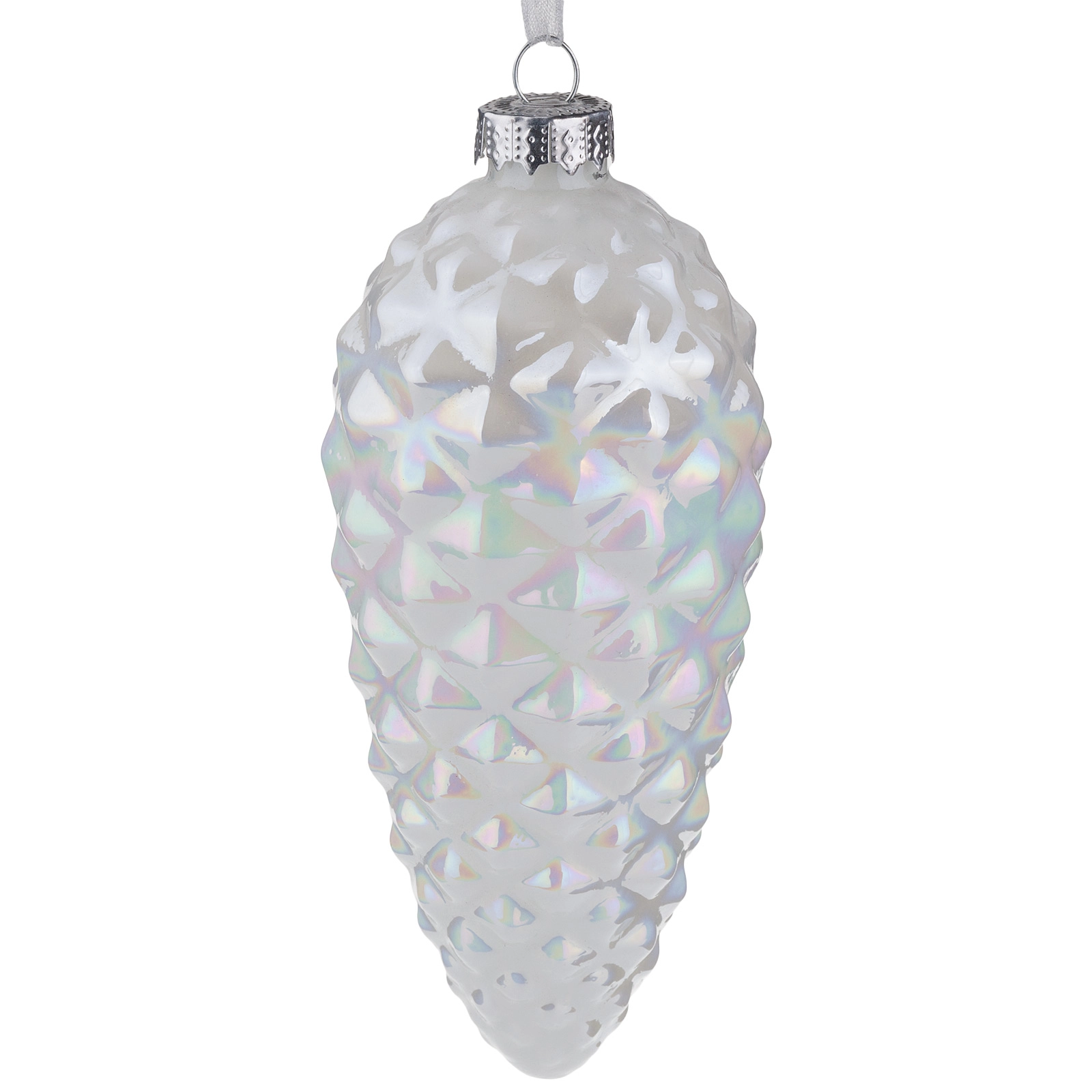 Елочная игрушка "Шишка" (стекло), 6,5xH13 см Белый