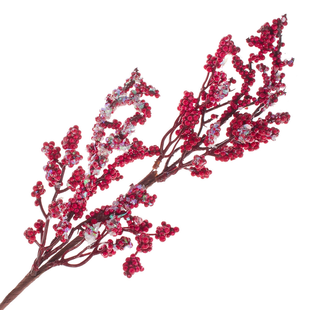 Ветка искусственная ягодная (пластик), H53 см Красный
