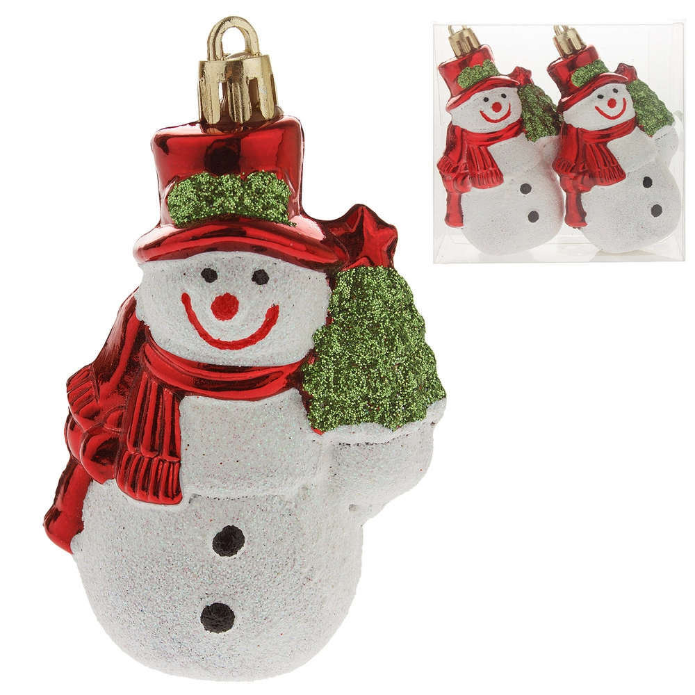 Елочная  игрушка "Снеговик" (пластик), H9 см, набор (2 шт) Красный