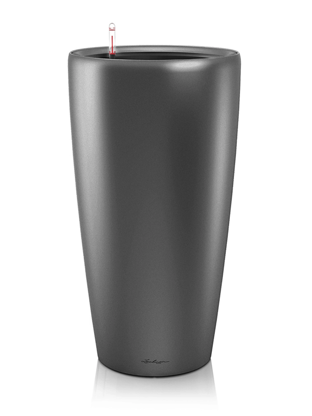 Кашпо Lechuza "Rondo Complete charcoal metallic" (пластик), D32xH56 см Антрацитовый металлик