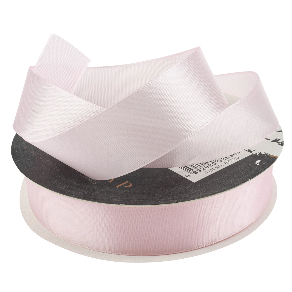 Лента атлас, 25 ммx35 ярд, плотная, на катушке Светло-розовый