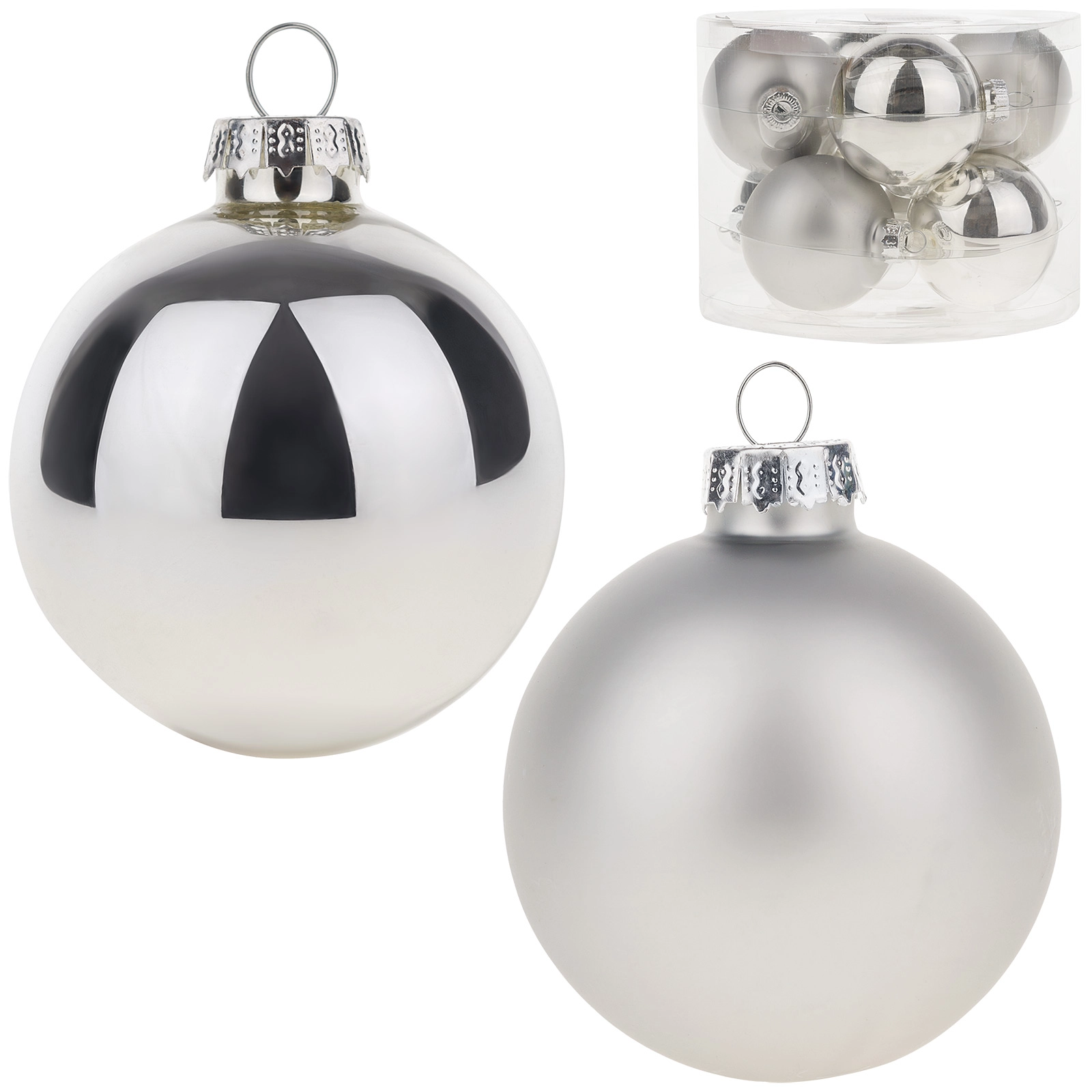 Елочная игрушка "Шар" (стекло), D6 см, набор (8 шт) Серебряный