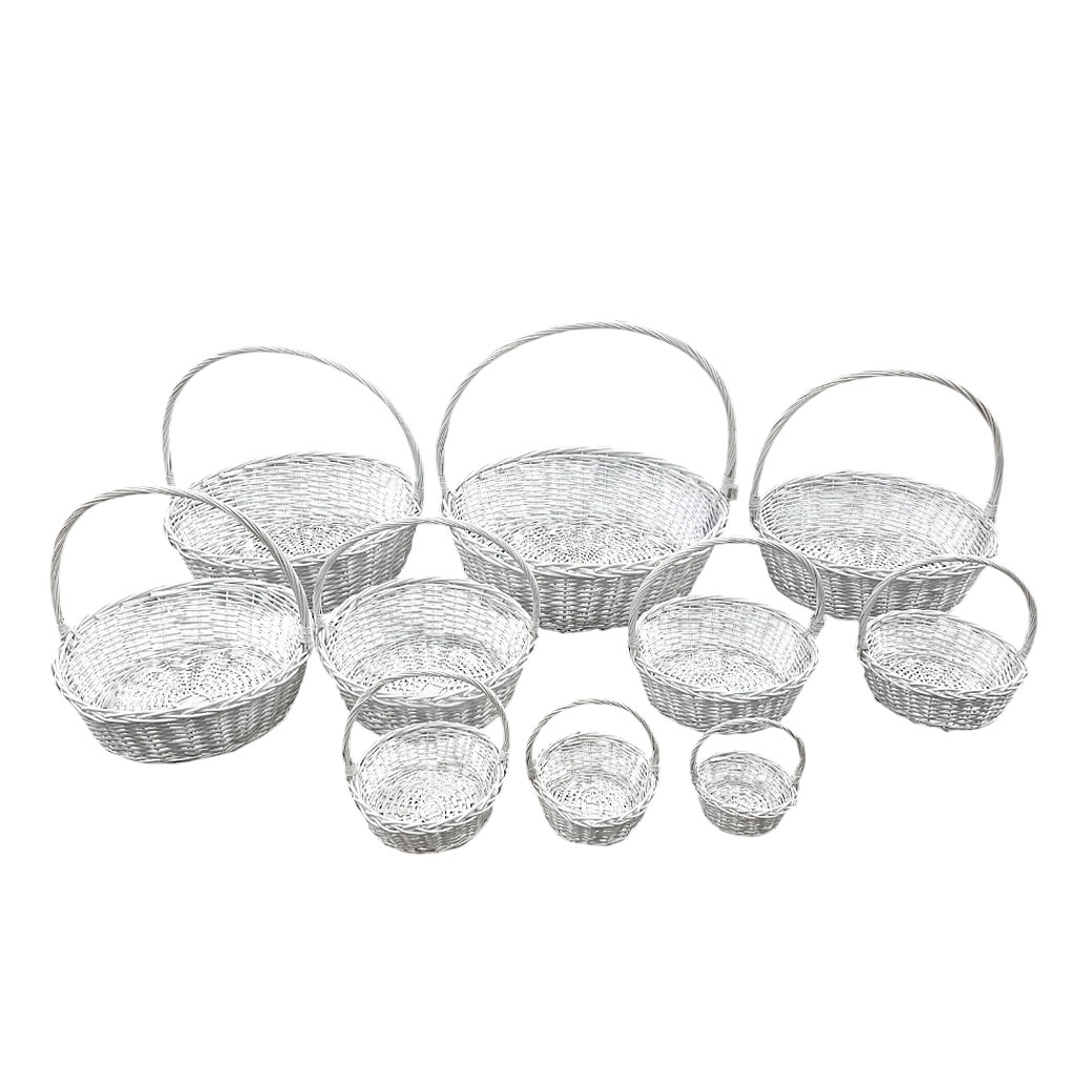 Корзина плетеная (ива), D84xH29/83 см - D22xH10/26 см, набор (10 шт) Белый