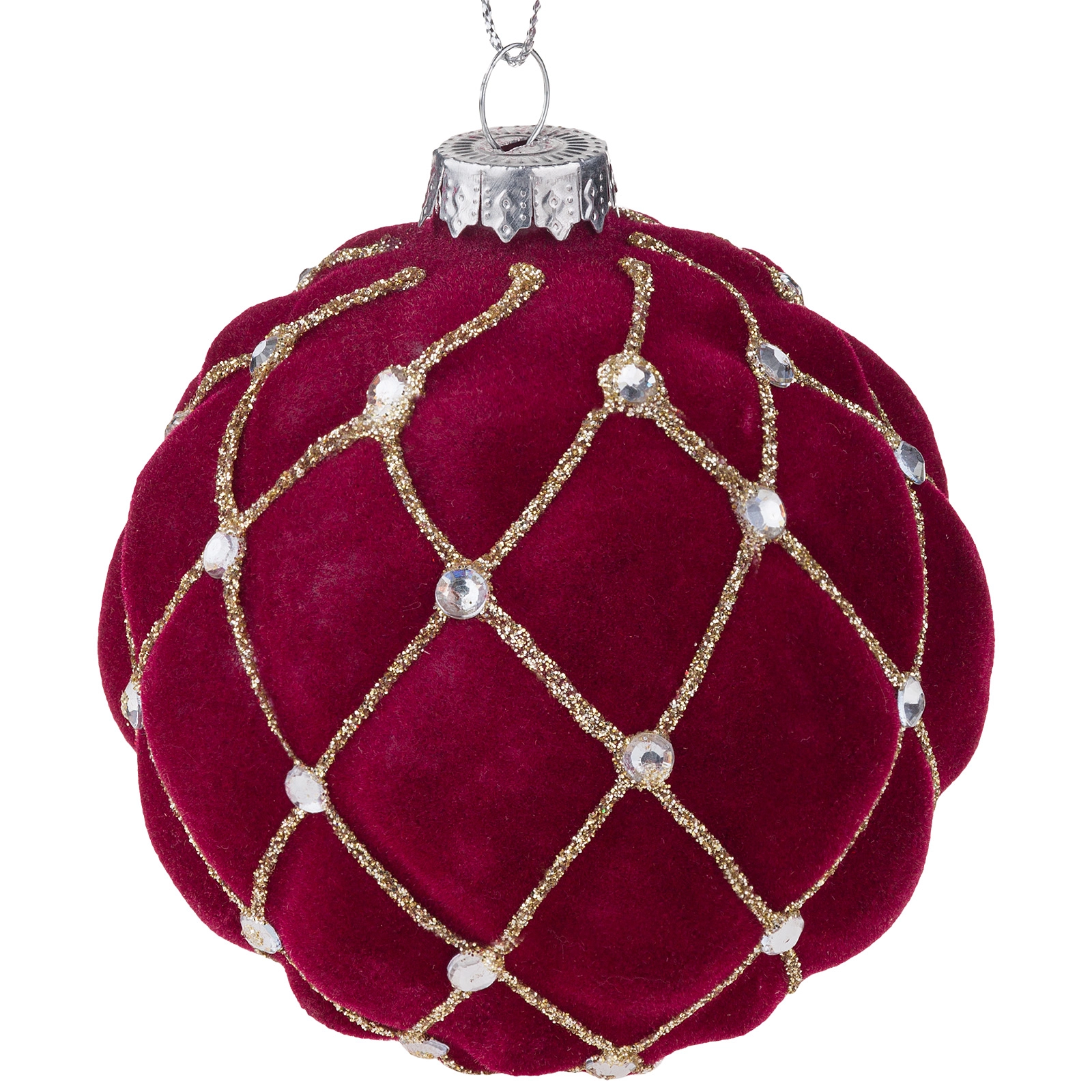 Елочная игрушка "Шар" (барxат, стекло), D8 см Красный