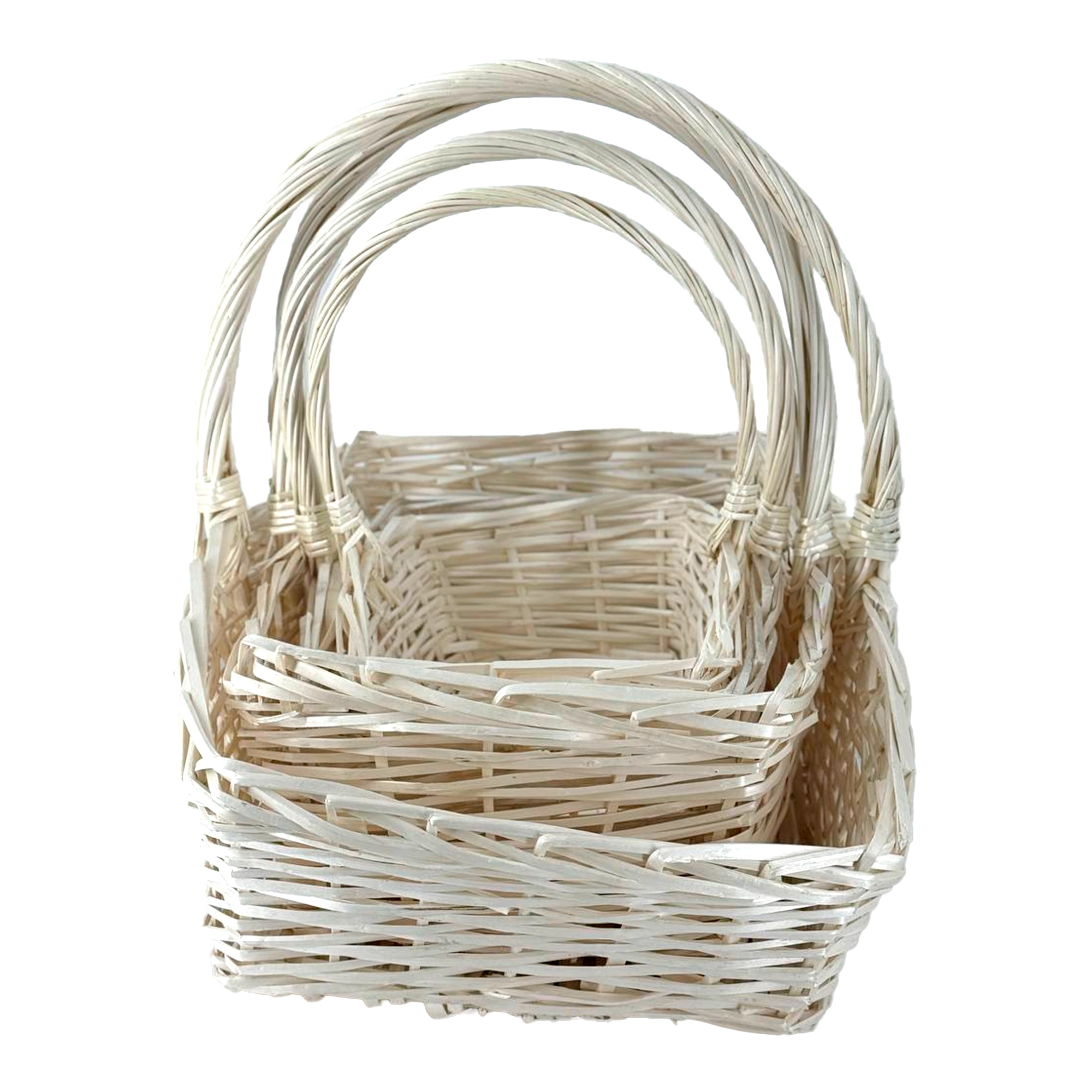 Корзина плетеная (ива), 36x25xH18/39 см - 55x42xH24/55 см, набор (4 шт) Беленый