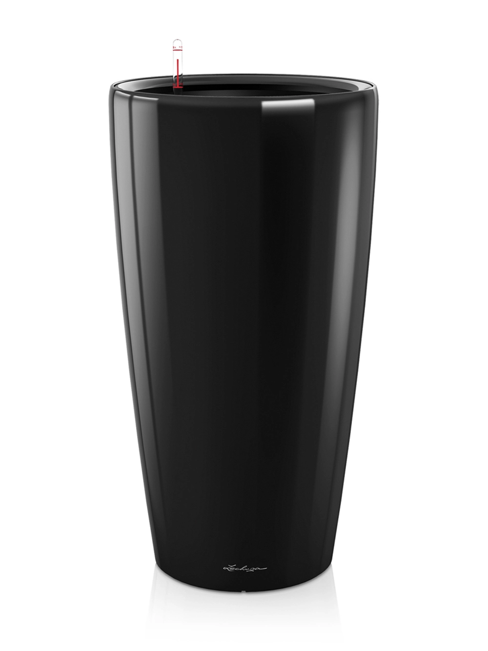 Кашпо Lechuza "Rondo Complete black high gloss" (пластик), D32xH56 см Черный блестящий