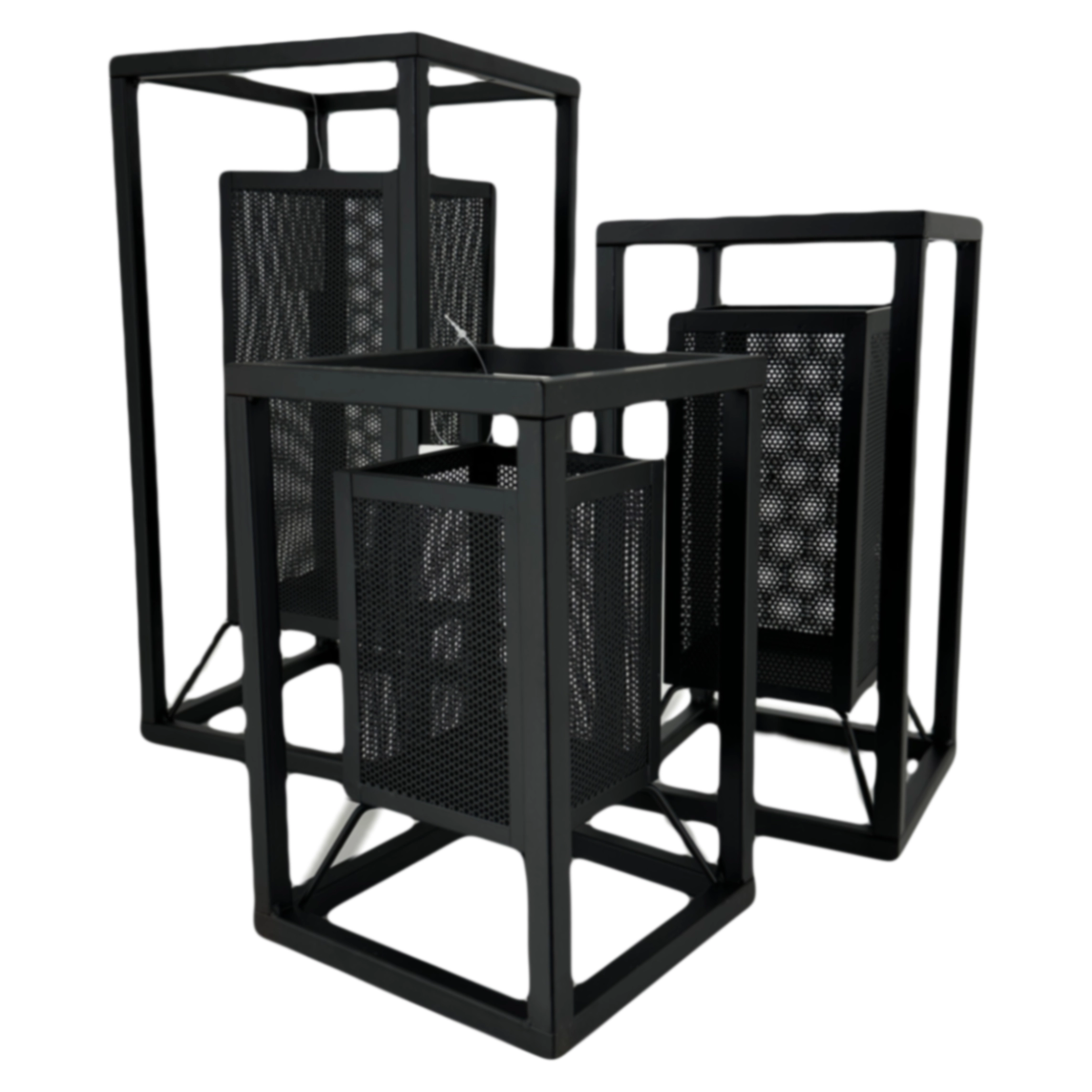 Фонарь (металл), 20x20xH40 см - 16x16xH25 см, набор (3 шт) Черный