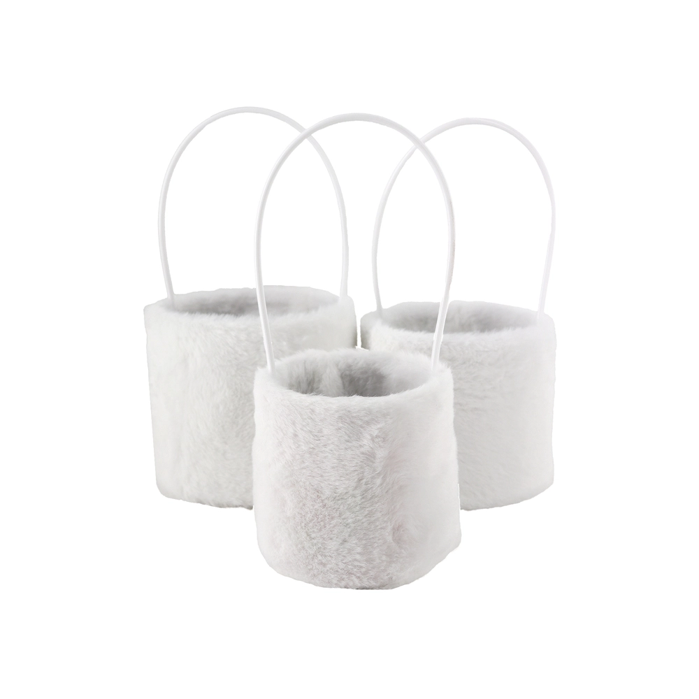 Коробка-кашпо (иск.мех, картон), D16xH14 см, D14,5xH12, D12хH12 см, набор (3 шт) Белый