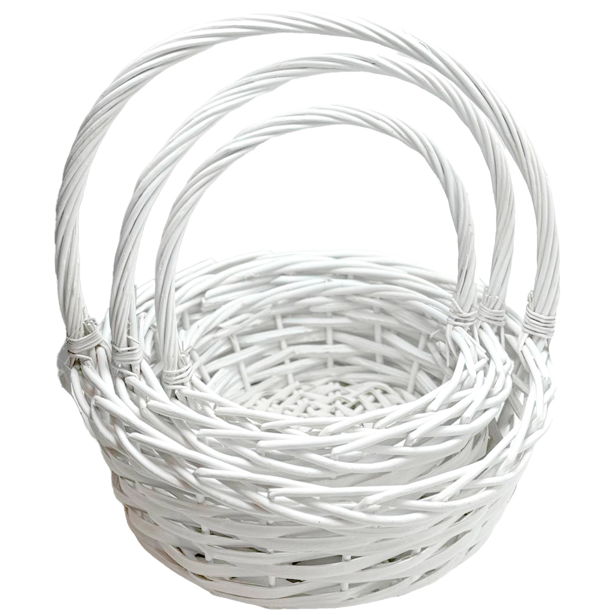 Корзина плетеная (ива), D34xH12/36 см - D21xH8/27 см, набор (3 шт) Белый