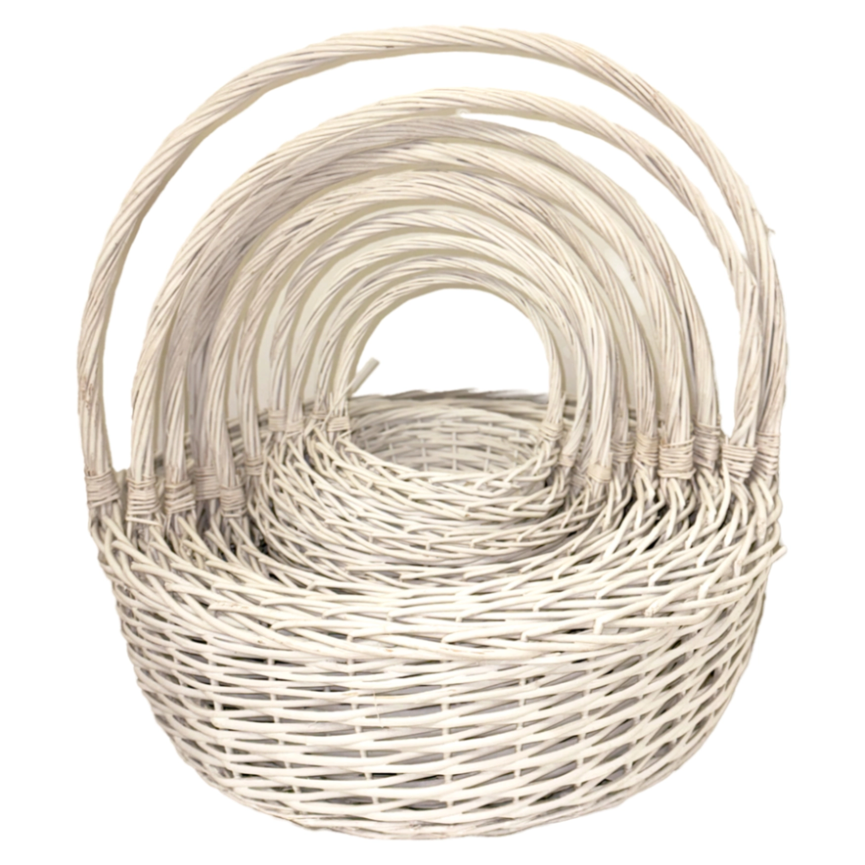 Корзина плетеная (ива), D15xH10/23 см - D68xH22/70 см, набор (10 шт) Белый