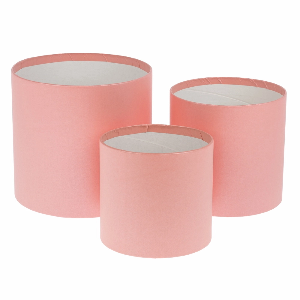 Коробка шляпная, D18xH17 см - D12,5xH12 см, набор (3 шт), без крышки Розовый