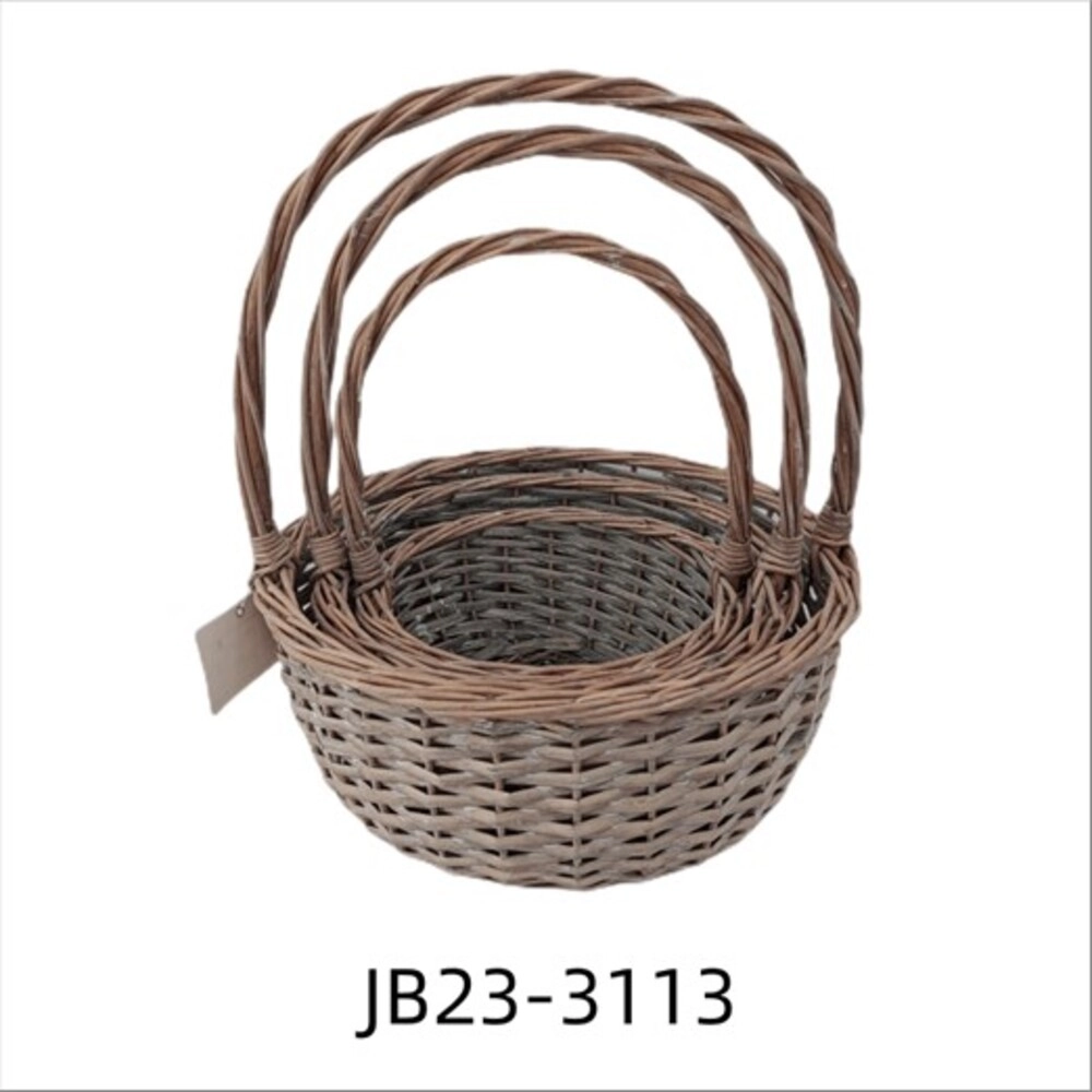 Корзина плетеная (ива), D32xH15/37 см - D21xH10/27 см, набор (3 шт) Серый