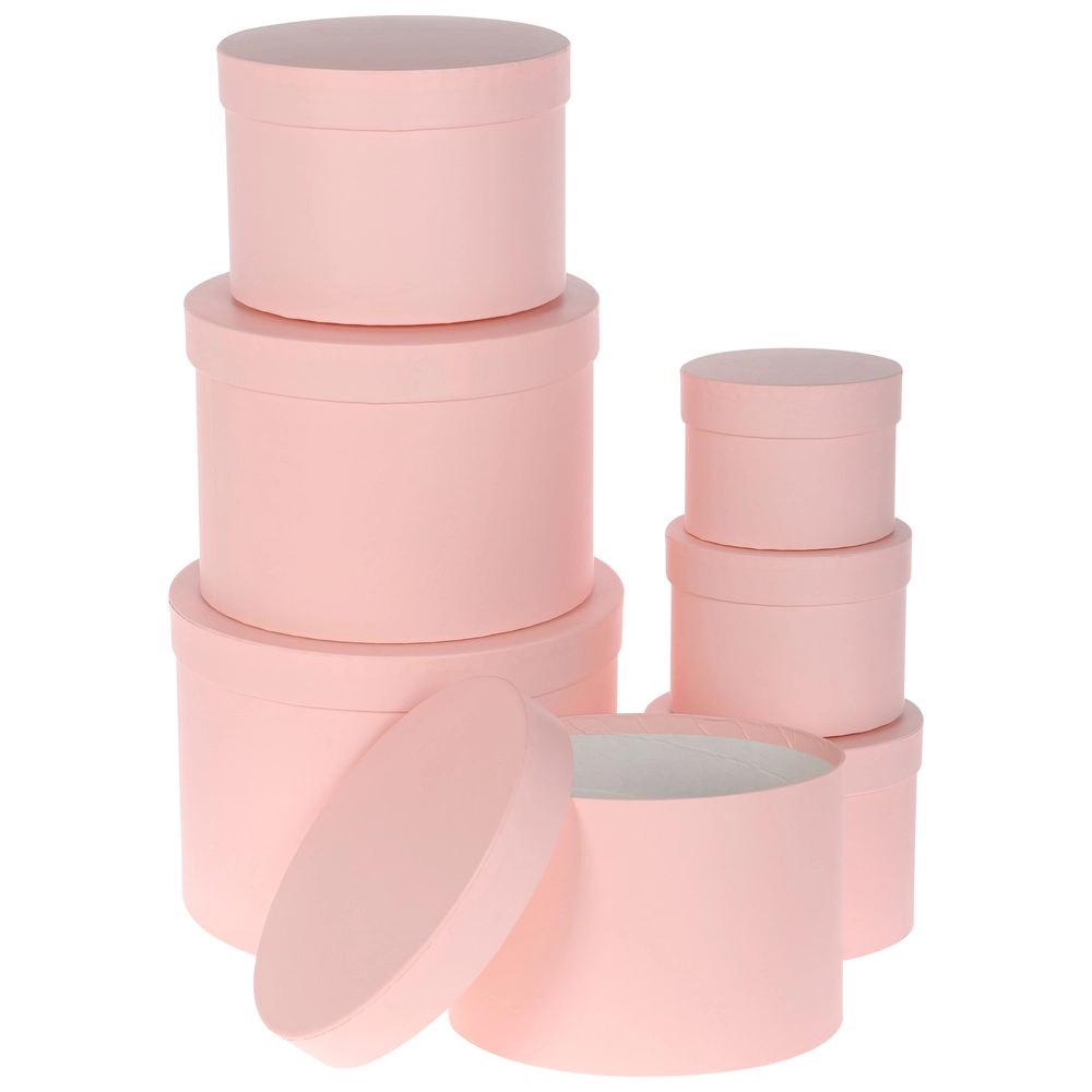 Коробка шляпная, D25xH18 см - D11xH8,5 см, набор (7 шт) Светло-розовый
