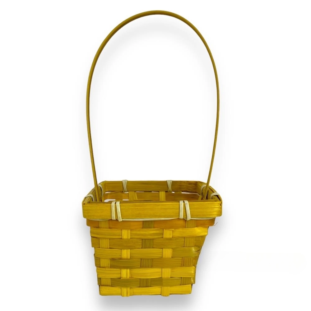 Корзина плетеная (бамбук), 14x14xH9,5/32 см Желтый