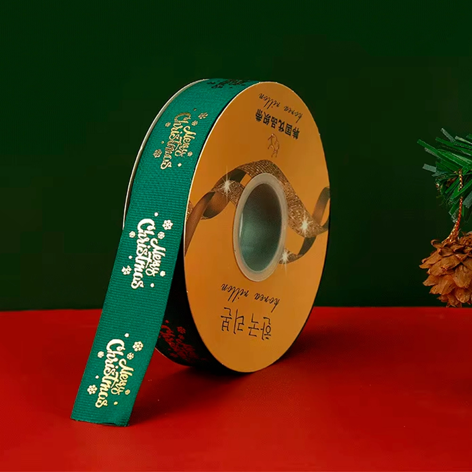 Лента декоративная "Репсовая С новым годом", 25 ммx100 ярд Зеленый